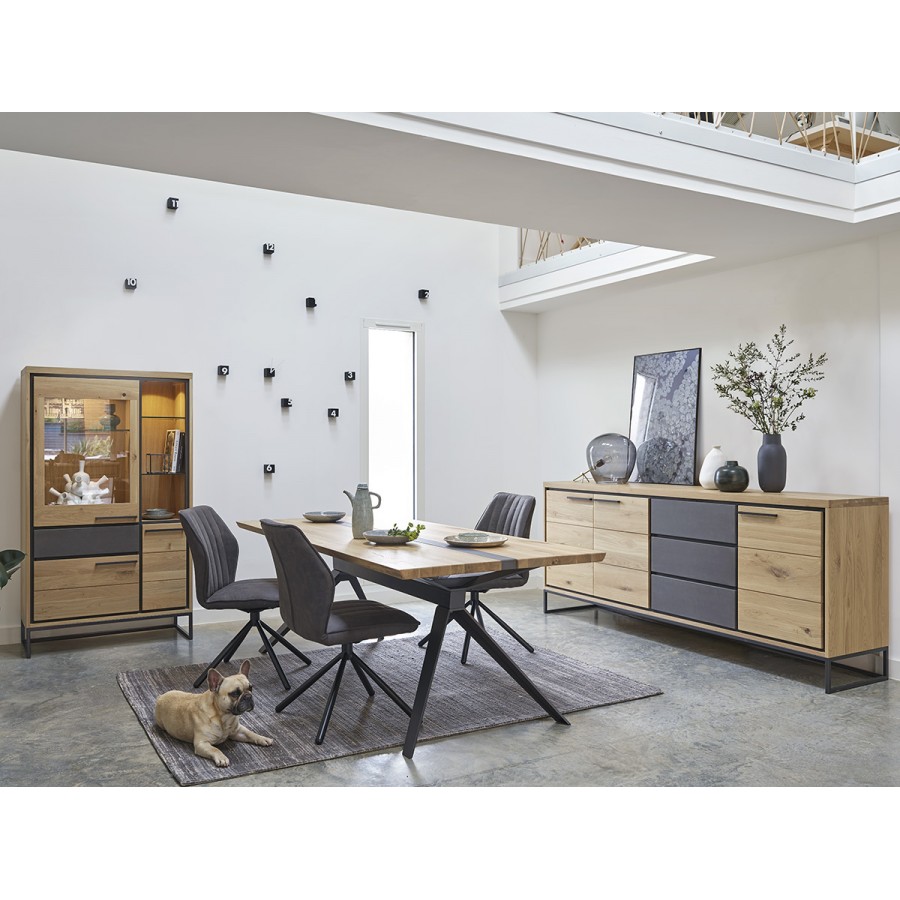 Enfilade 4 portes Brooks 225 cm chêne massif métal et béton