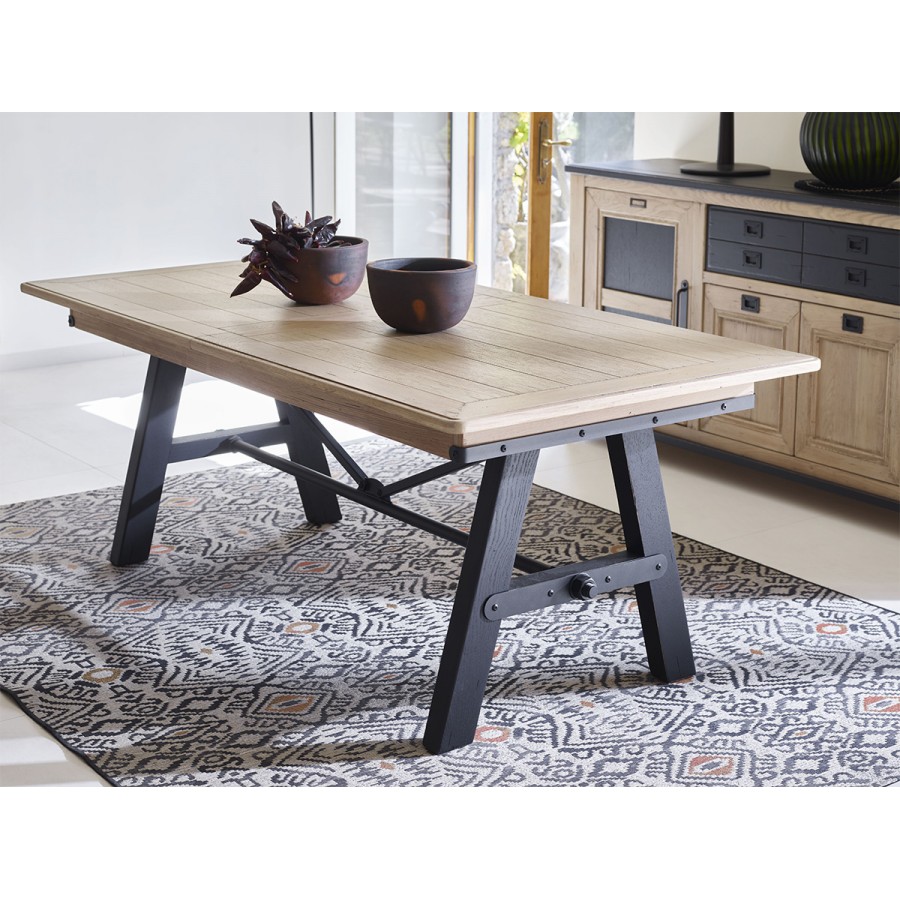 Table plateau bois INDUS 200cm avec allonge fabriquée en France