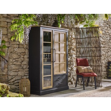 Vitrine 1 porte vitrée 1 porte bois 2 tiroirs