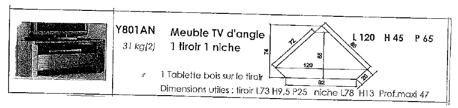 Dimensions meuble TV d'angle collection Whitney